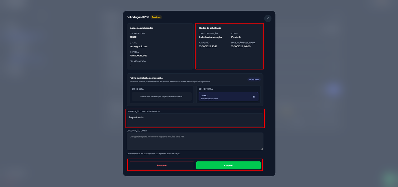 Tela de consulta de tratamento de ponto